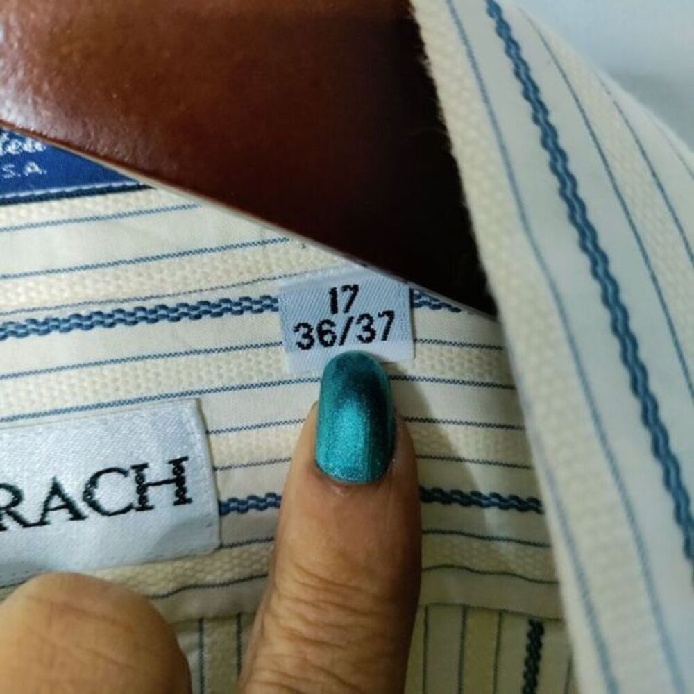 BACHRACH Men 17 36/37 Woven Cotton Striped Long Sleeve Casual Preppy Y2K Shirt - Picture 4 of 9